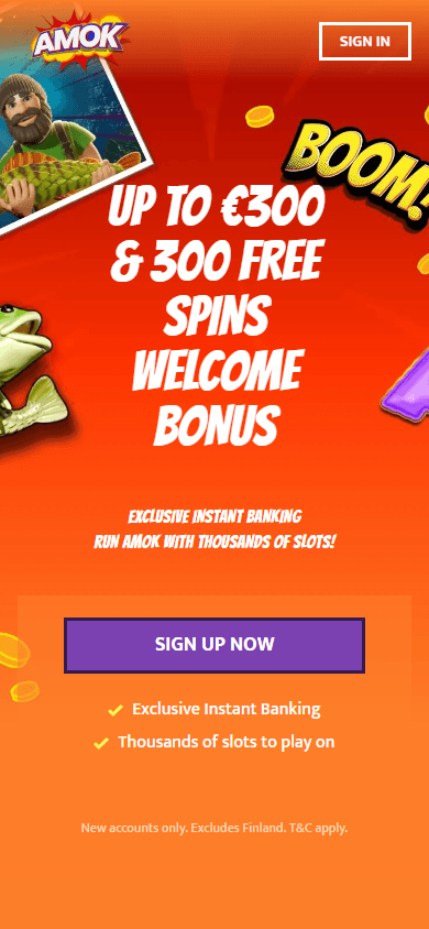 Amok Casino mobilapp skärmbild